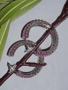 Niscka Rhodium-Plated American Diamond Circular Hoop Earrings