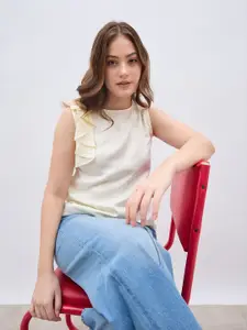 Styli Women Floral Applique Round Neck Sleeveless Party Top