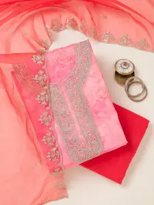 Koskii Floral Printed Sequinned Organza Unstitched Dress Material