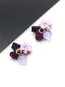 KRENOZ Gold-Plated Artificial Stones Studded And Beaded Floral Shaped Studs