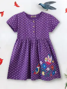 INCLUD Girls Polka Dot Printed Embroidered Fit & Flare Dress