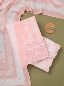 Koskii Floral Printed Thread Work Unstitched Dress Material