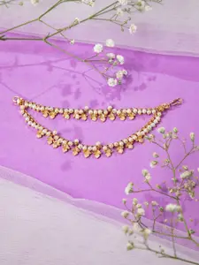 Niscka Gold-Plated Artificial Beaded Contemporary Ear Cuff Earrings