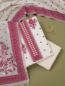 Koskii Floral Woven Design Linen Unstitched Dress Material