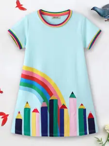 INCLUD Girls Striped Round Neck A-Line Dress