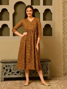 DECKEDUP Print Fit & Flare CottonMidi Dress