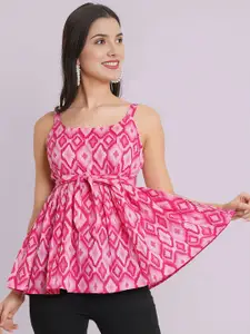 Dream Beauty Fashion Women Shoulder Straps Printed Peplum Top