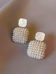 VAGHBHATT Gold-Plated Mother Of Pearls Studded and Pearls Beaded Drop Earrings