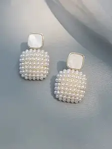 VAGHBHATT Gold-Plated Mother Of Pearls Studded and Pearls Beaded Drop Earrings