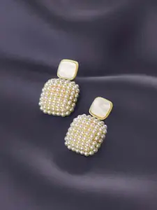 VAGHBHATT Gold-Plated Mother Of Pearls Studded and Pearls Beaded Drop Earrings