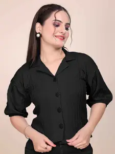 DressBerry Classic Vertical Striped Self Design Cuban Collar Boxy Casual Shirt