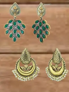 ATIBELLE Set Of 2 Gold-Plated Artificial Beads Beaded Contemporary Drop Earrings