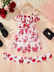 INCLUD Girls Floral Print Fit & Flare Midi Dress