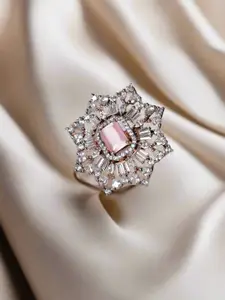 Jazz and Sizzle Rose Gold-Plated Pink AD-Studded Adjustable Finger Ring