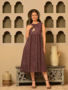 DECKEDUP Women  Print Fit & Flare Midi Dress