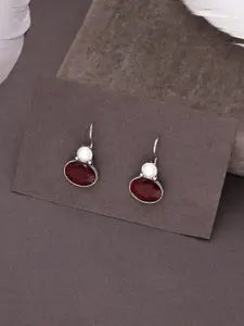 Sangria Silver-Plated Cabochon And Pearls Studded Oval Shaped Drop Earrings