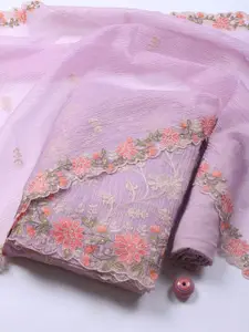 Meena Bazaar Floral Embroidered Organza Unstitched Dress Material