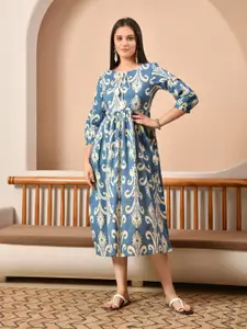 DECKEDUP Women Printed Empire Midi Ethnic Dresses