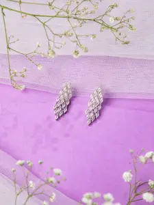 Niscka Rhodium-Plated American Diamond Studded Contemporary Drop Earrings