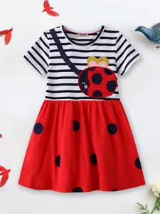 INCLUD Girls Striped Applique Fit & Flare Dress