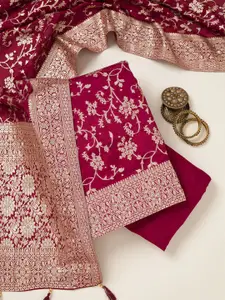 Koskii Floral Woven Design Beads and Stones Unstitched Dress Material