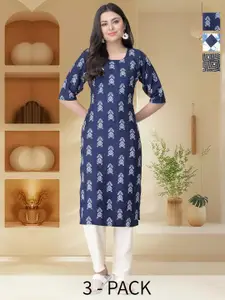 Anouk Rustic Selection Of 2 Floral Printed Round Neck Straight Kurtas