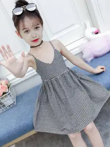 INCLUD Girls Checked Shoulder Straps Fit & Flare Dress