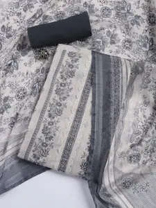 Meena Bazaar Floral Printed Embellished Linen Unstitched Dress Material