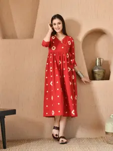 DECKEDUP Women Ethnic Motifs Print Fit & Flare Midi Dress