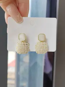 VAGHBHATT Gold-Plated Mother Of Pearls Studded and Pearls Beaded Drop Earrings