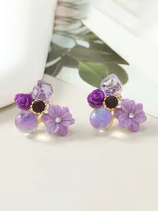 KRENOZ Gold-Plated Artificial Stones Studded And Beaded Floral Shaped Studs