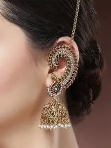 KARATCART Gold-Plated Peacock Shaped Kundan Jhumkas Earrings