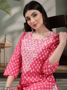 Sangria Women Floral Printed Festive Cotton Straight Kurta