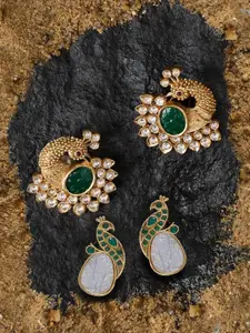 Zaveri Pearls Set Of 2 Gold-Plated Artificial Stones Studded & Beaded Animal Shaped Studs