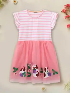 INCLUD Girls Striped Flared Sleeve Fit & Flare Dress