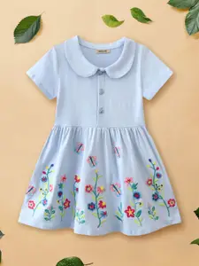 INCLUD Girls Floral Print Peter Pan Collar Drop-Waist Dress