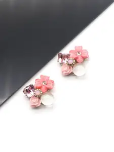 KRENOZ Gold-Plated Artificial Stones Studded And Beaded Floral Shaped Studs