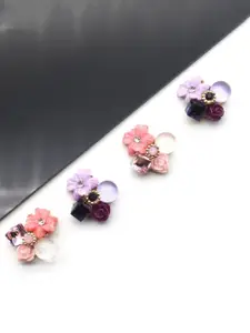 KRENOZ Set of 2 Gold-Plated Artificial Stones Studded And Beaded Floral Shaped Studs