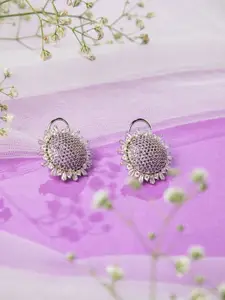 Niscka Rhodium-Plated Contemporary American Diamond Studs Earrings