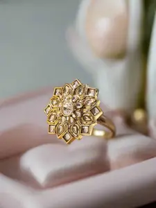 Jazz and Sizzle Gold-Plated White Kundan-Studded Adjustable Finger Ring