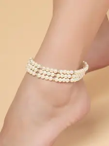 KARATCART Gold-Plated Pearls Beaded Layered Anklet