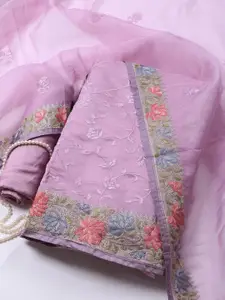 Meena Bazaar Floral Embroidered Thread Work Organza Unstitched Dress Material