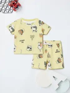 max Boys Printed Round Neck Pure Cotton T-shirt With Shorts