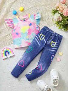 INCLUD Girls Dyed Short Sleeves Top With Trousers