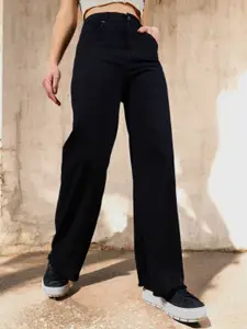 BAESD Women Wide Leg High-Rise Heavy Fade Stretchable Jeans