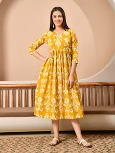 Sangria Ikat Printed Cotton Fit & Flare Pocket Midi Dress