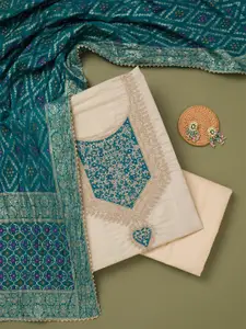 Koskii Ethnic Motifs Embroidered Beads and Stones Unstitched Dress Material