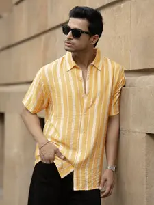 Powerlook Vertical Striped Short Sleeves Flowy Shirt