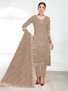 ODETTE Embellished Semi Stitched Kurta & Trouser With Dupatta Dress Material