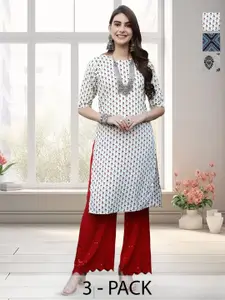 Anouk Rustic Women Pack Of 3 Ethnic Motifs Printed Daily Straight Kurtas